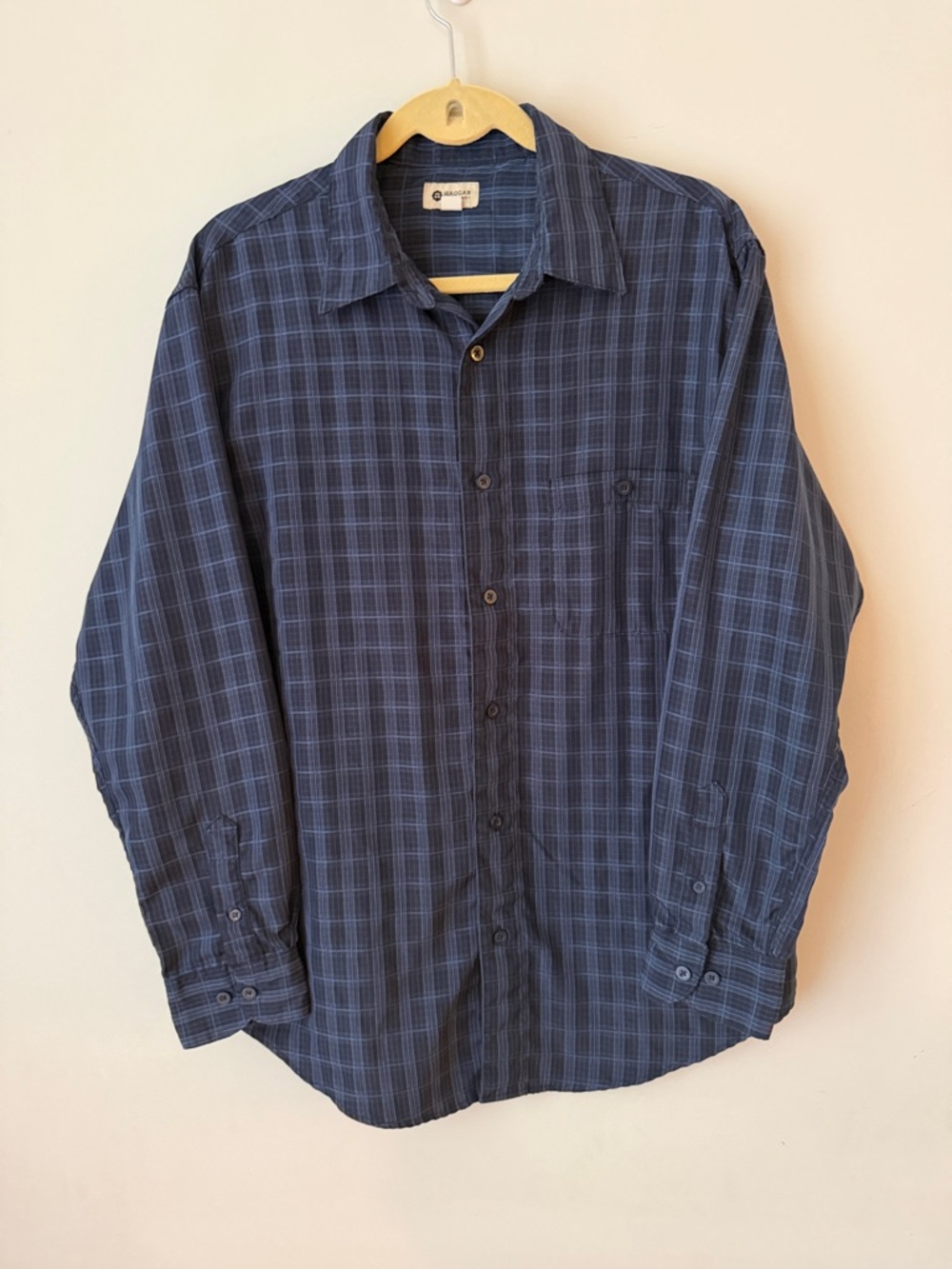 Haggar Navy Blue Plaid Long-Sleeve Button-Down Shirt
